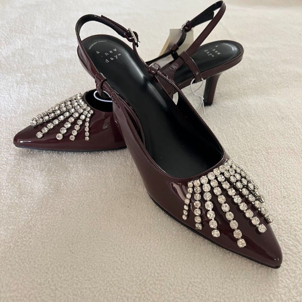 Women's Serafina Slingback Heels Diamante Memory Foam A New Day, Size 10